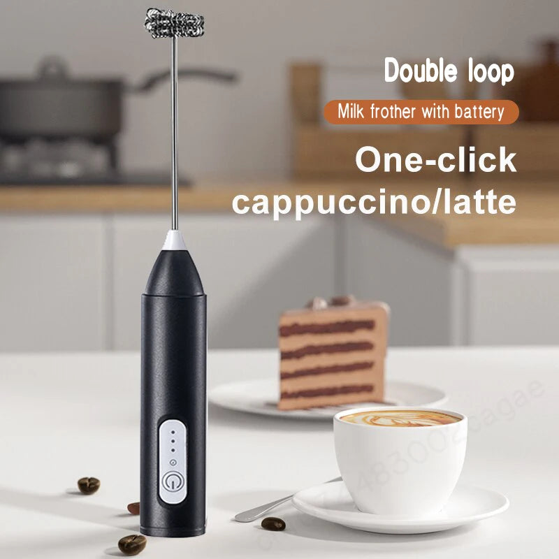 Electric Wireless Milk Frother - Handheld Type-C Stainless Steel Blender for Coffee, Cappuccino, and Cream Mixing