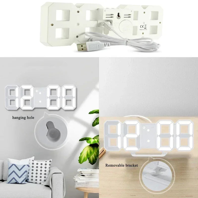 3D LED Digital Alarm Wall Clock with Time, Date, and Temperature Display for Home, Kitchen, Office, and Garden Decor