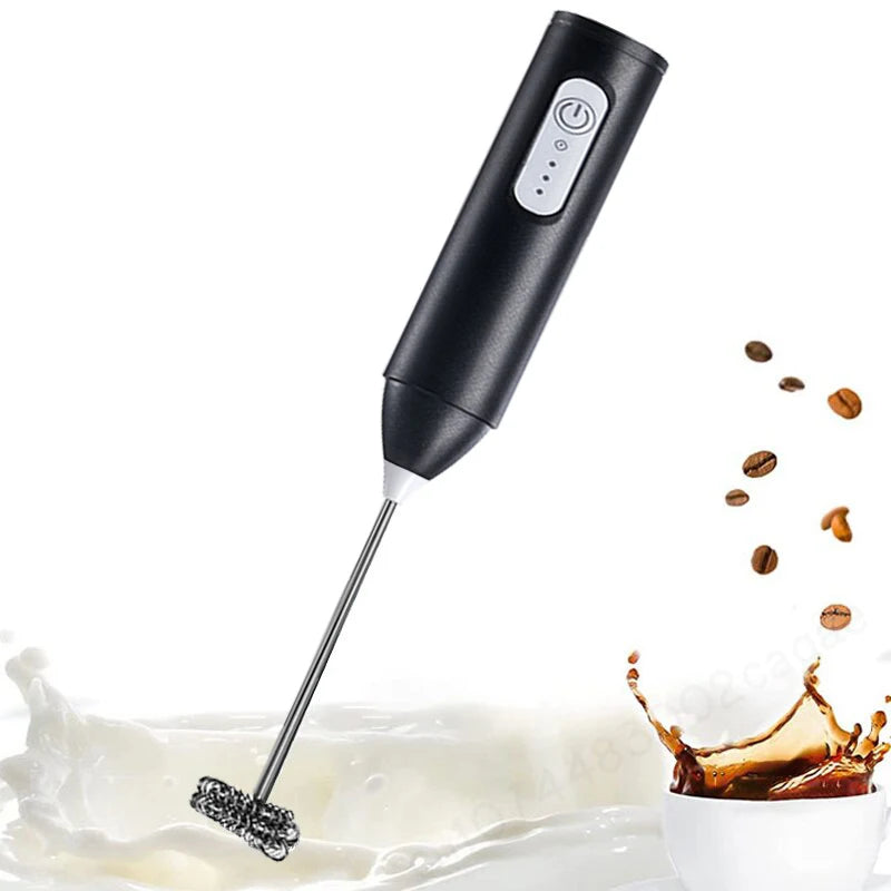 Electric Wireless Milk Frother - Handheld Type-C Stainless Steel Blender for Coffee, Cappuccino, and Cream Mixing